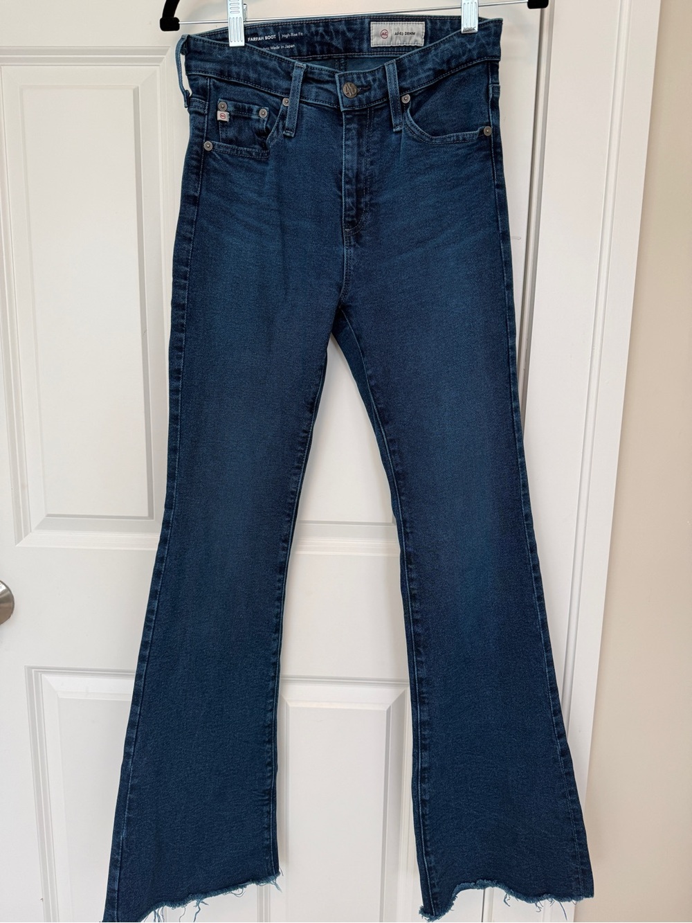Ag Adriano Goldschmied Dark Blue Flare Jeans with Raw Hem